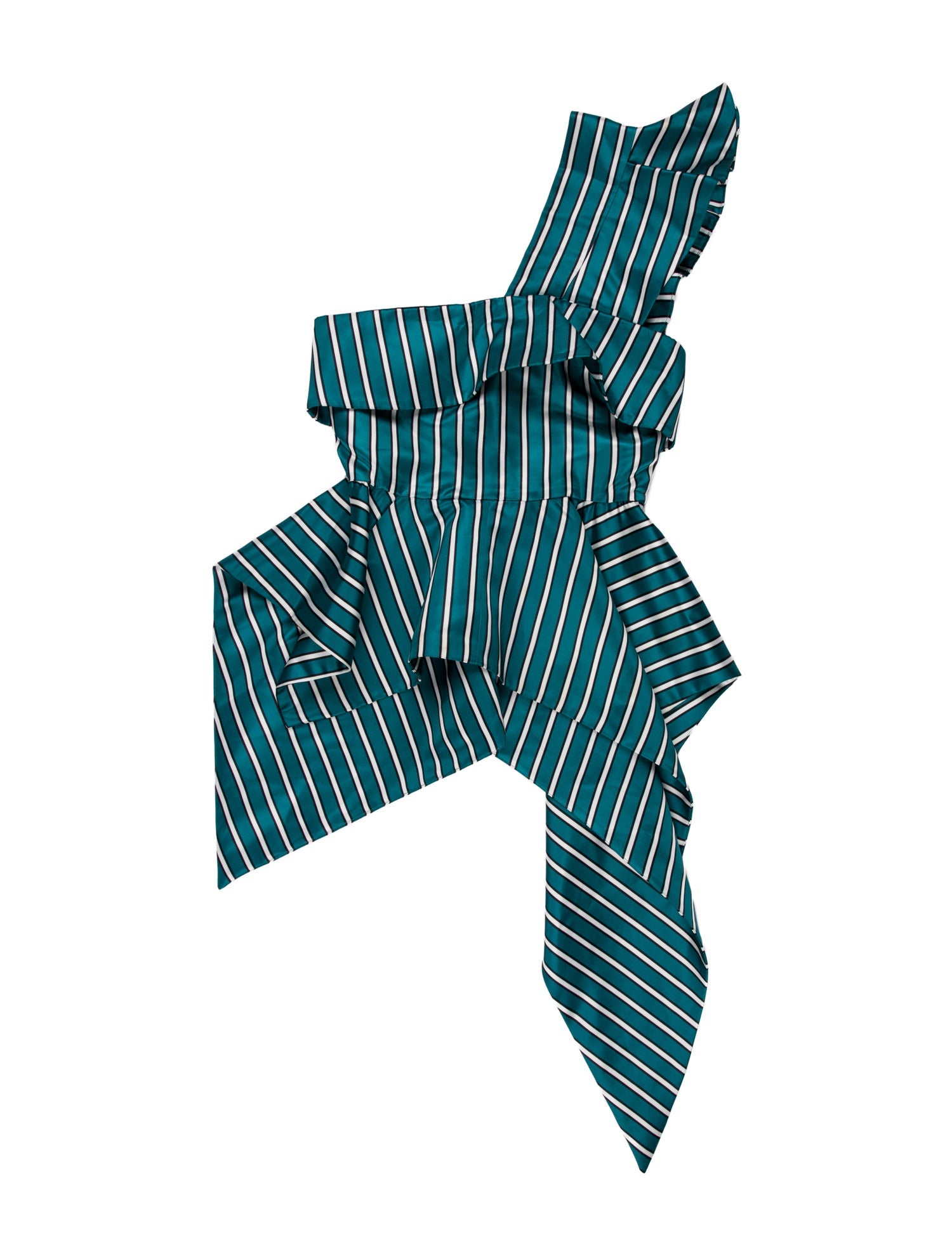 Self-Portrait Striped One-Shoulder Crop Top