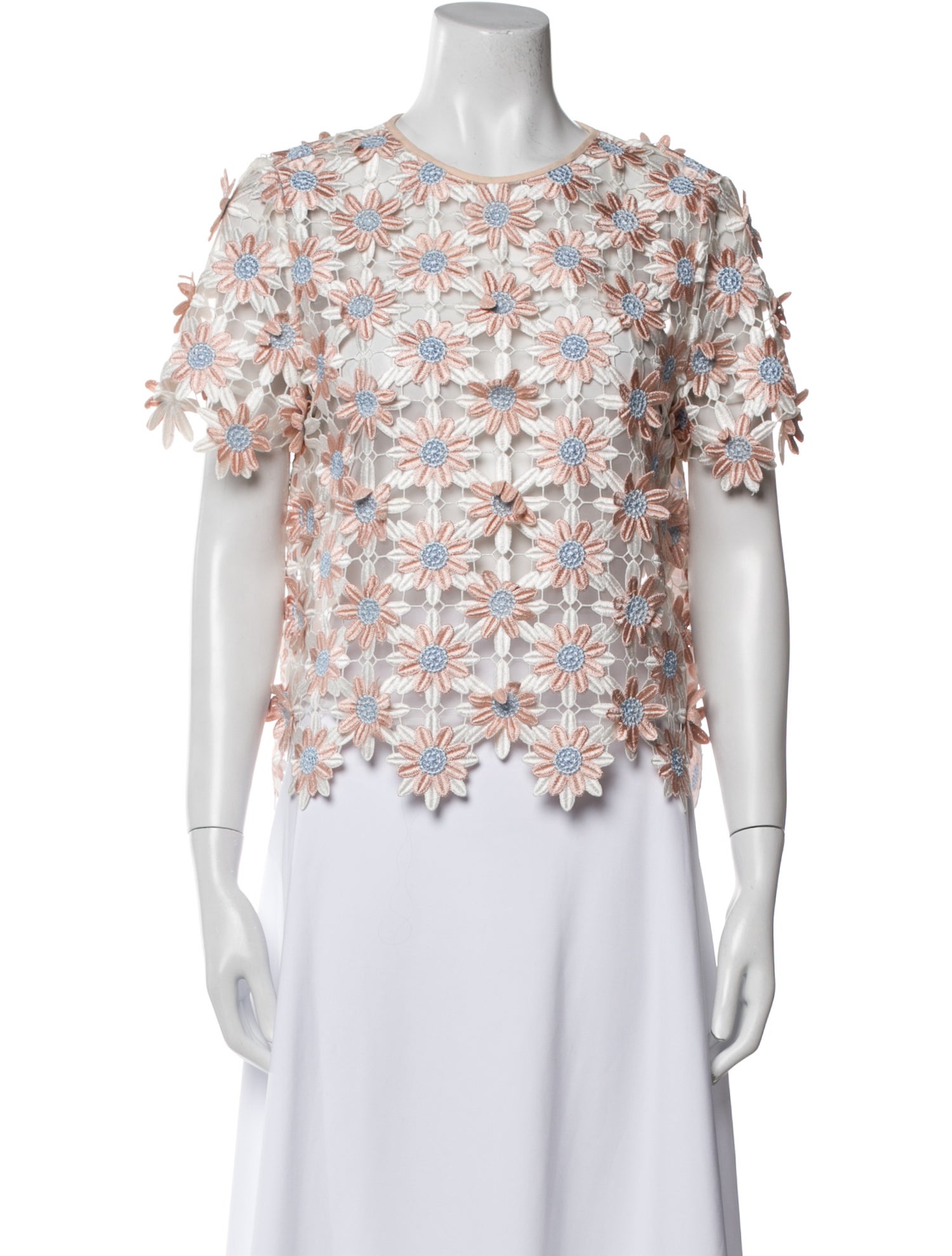 Self-Portrait Lace Pattern Crew Neck Crop Top