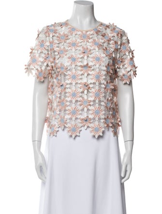 Self-Portrait Lace Pattern Crew Neck Crop Top