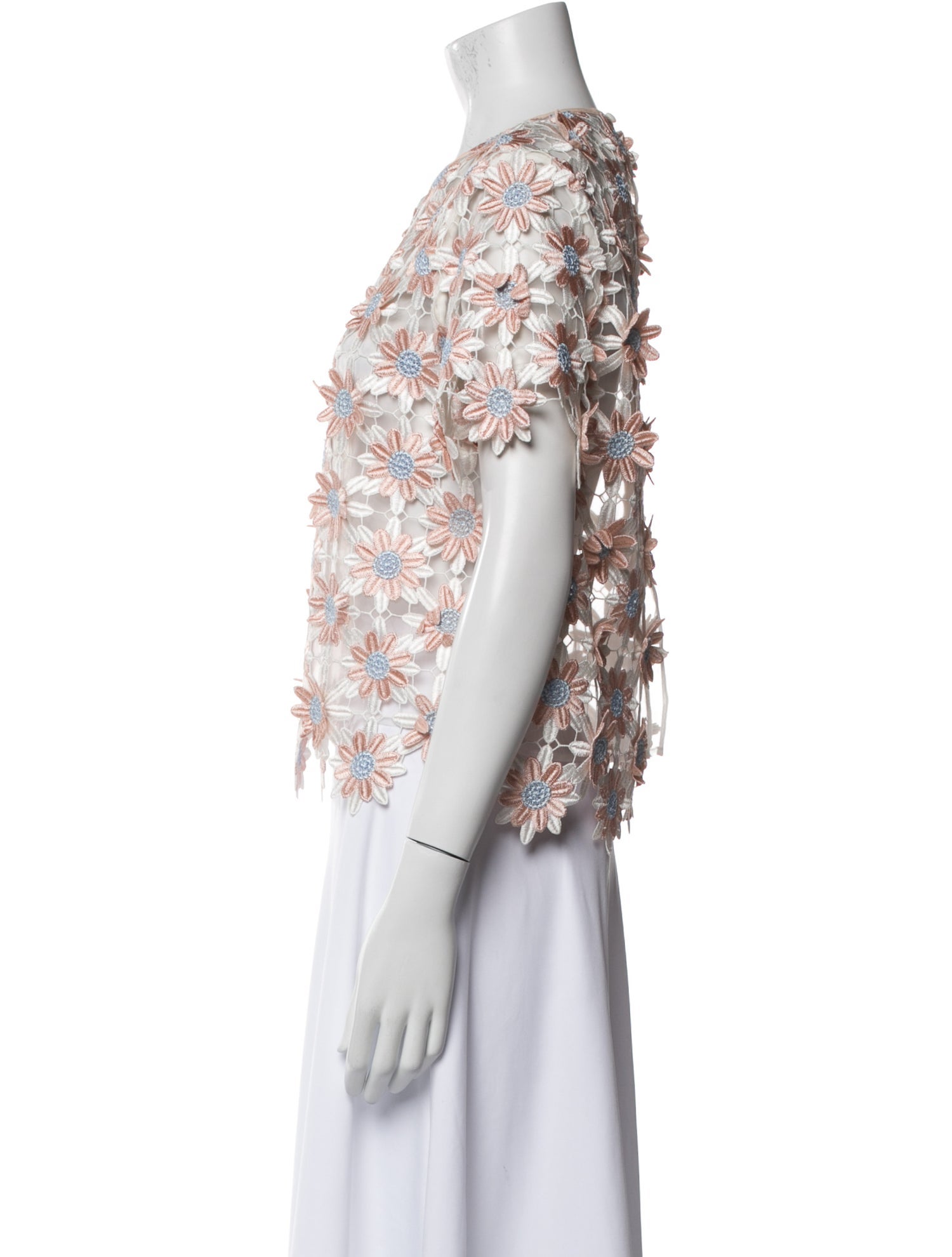 Self-Portrait Lace Pattern Crew Neck Crop Top