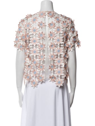 Self-Portrait Lace Pattern Crew Neck Crop Top