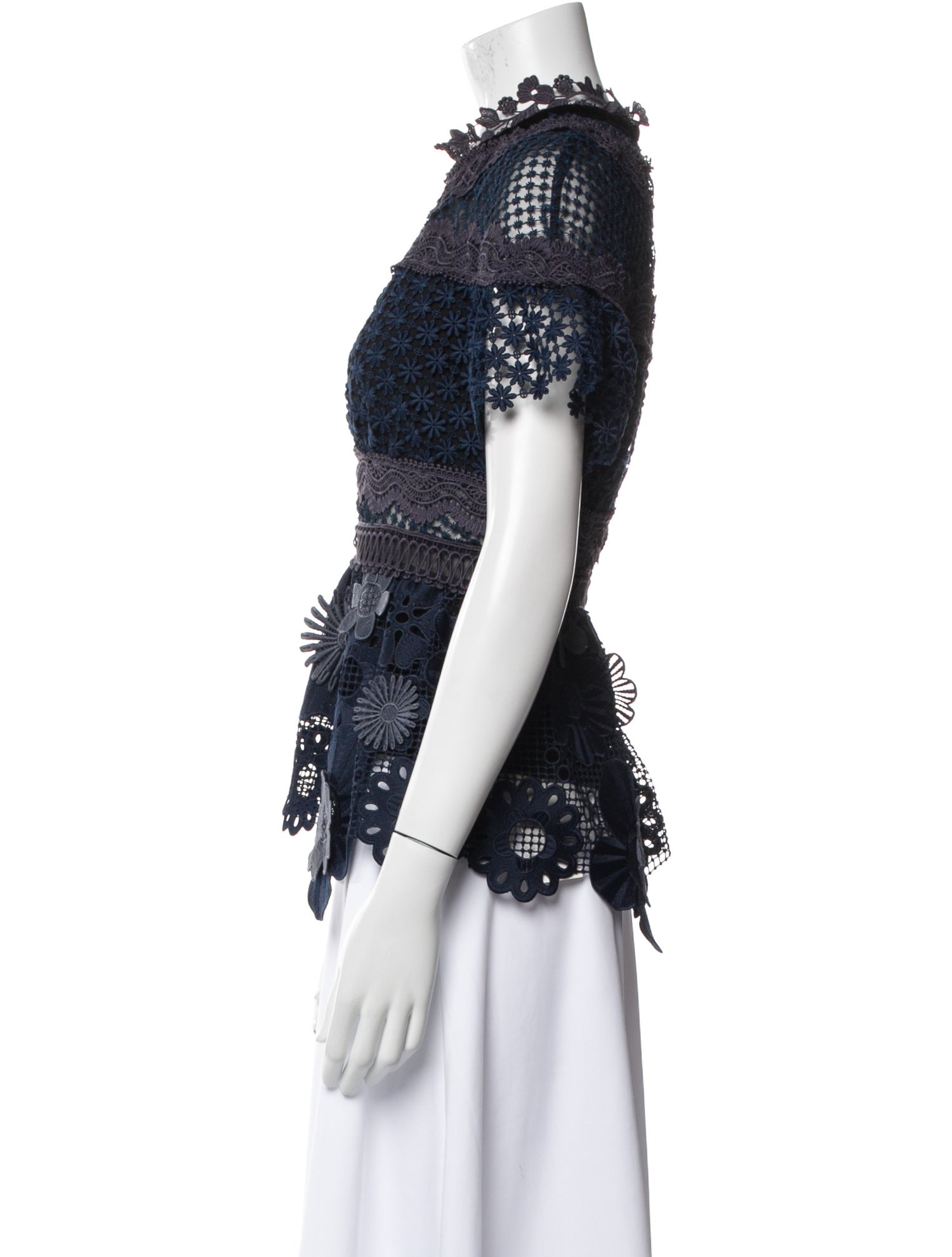 Self-Portrait Mock Neck Short Sleeve Blouse