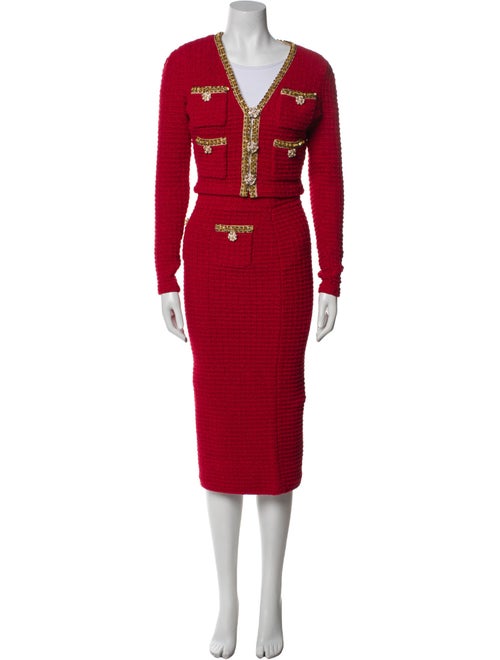 Self-Portrait Glitter Accents Skirt Suit