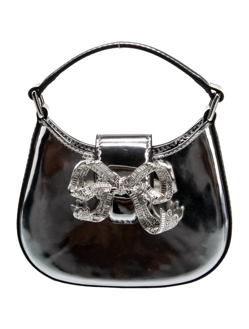 Self-Portrait Patent Leather Silver Curved Bow Micro Shoulder Bag