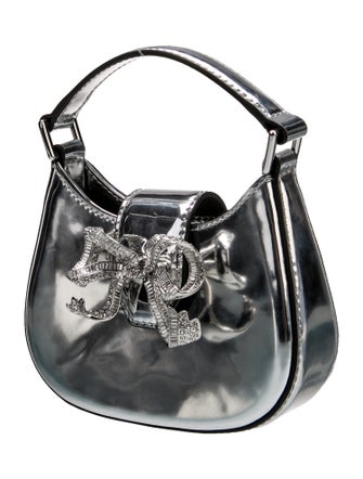 Self-Portrait Patent Leather Silver Curved Bow Micro Shoulder Bag
