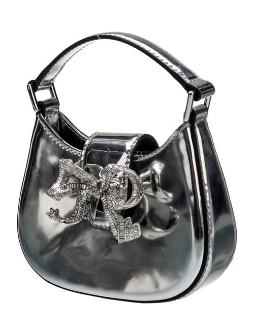 Self-Portrait Patent Leather Silver Curved Bow Micro Shoulder Bag
