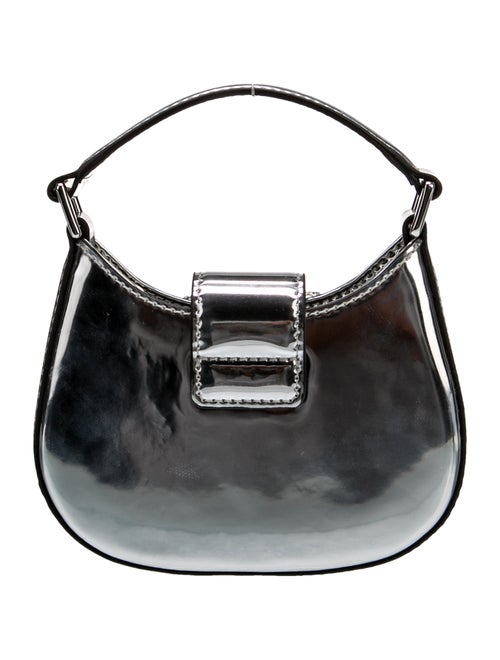 Self-Portrait Patent Leather Silver Curved Bow Micro Shoulder Bag