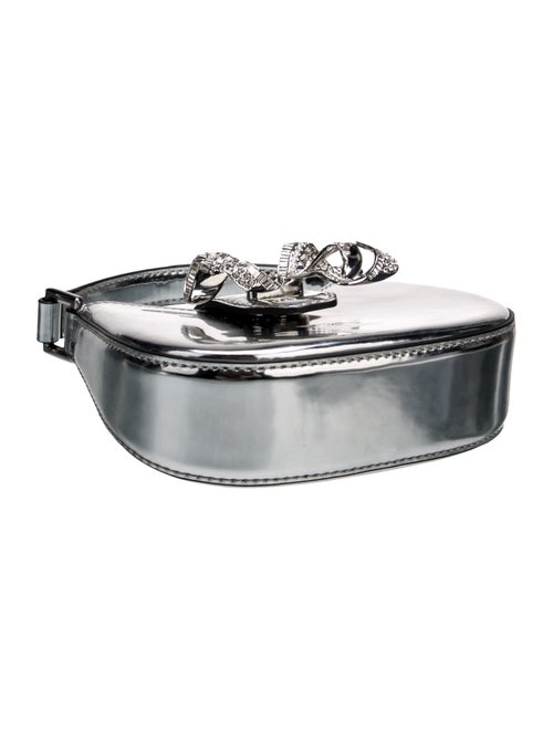 Self-Portrait Patent Leather Silver Curved Bow Micro Shoulder Bag