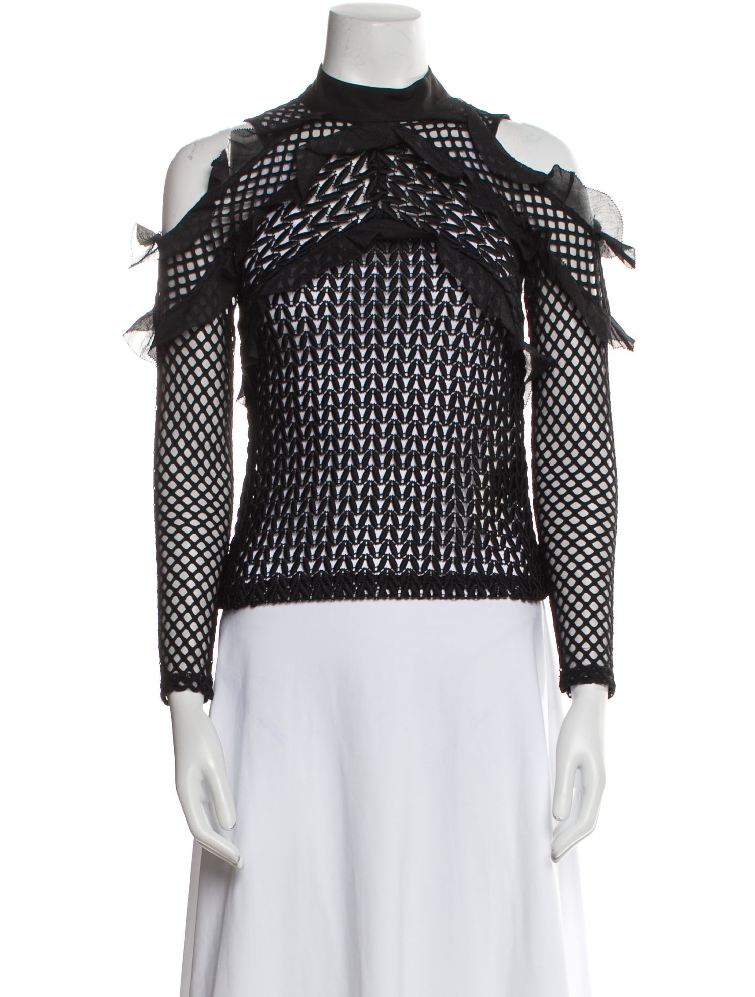 Self-Portrait Mock Neck Three-Quarter Sleeve Blouse