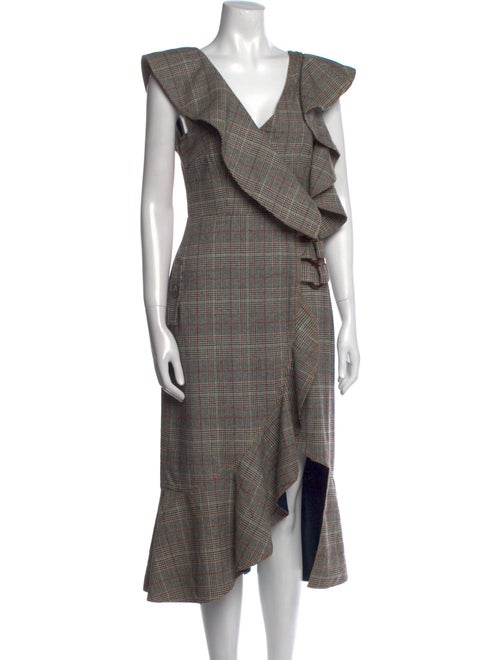 Self-Portrait Plaid Print Midi Length Dress