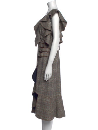 Self-Portrait Plaid Print Midi Length Dress