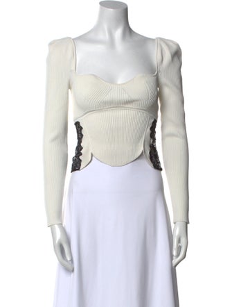 Self-Portrait Square Neckline Sleeveless Crop Top