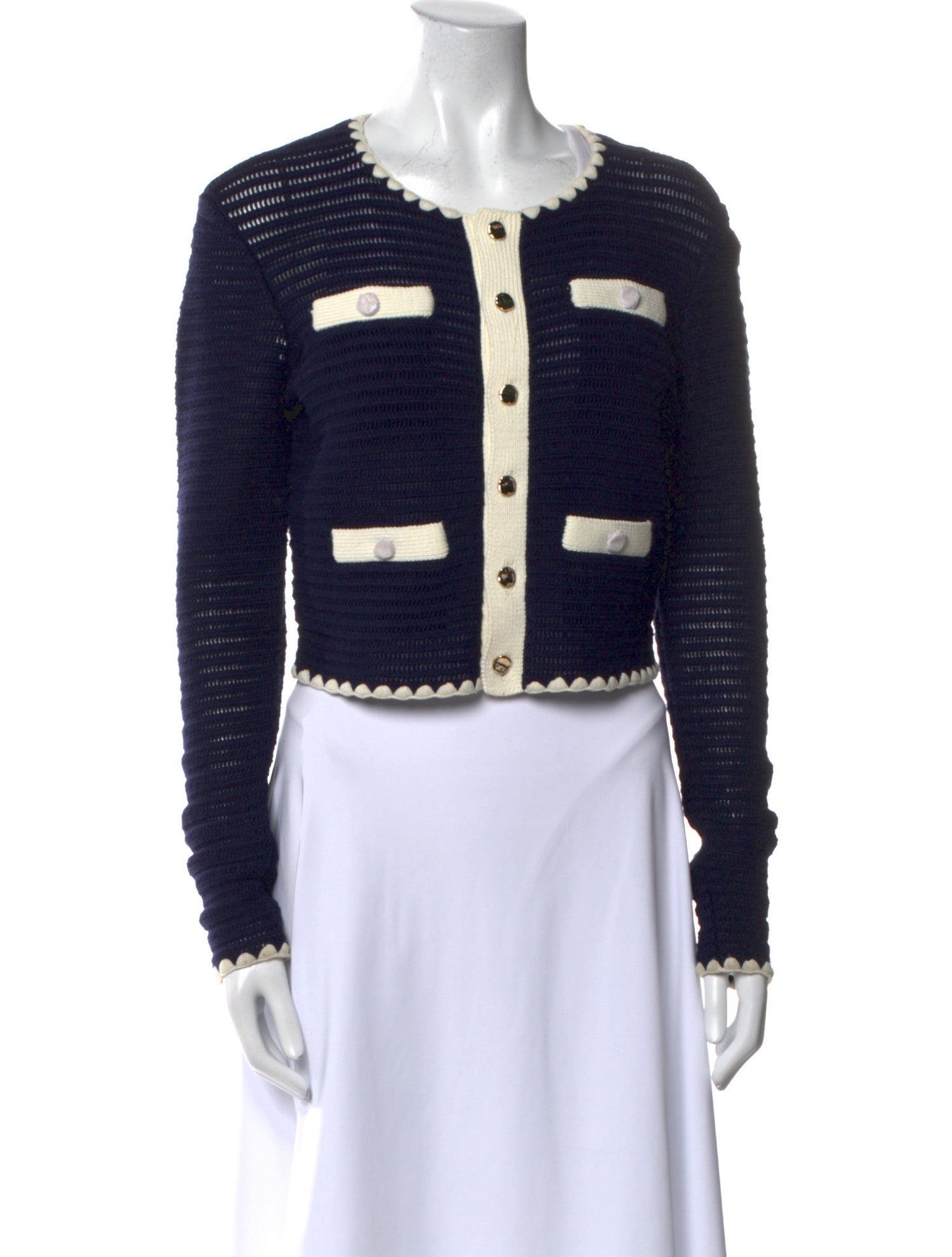 Self-Portrait Colorblock Pattern Scoop Neck Sweater