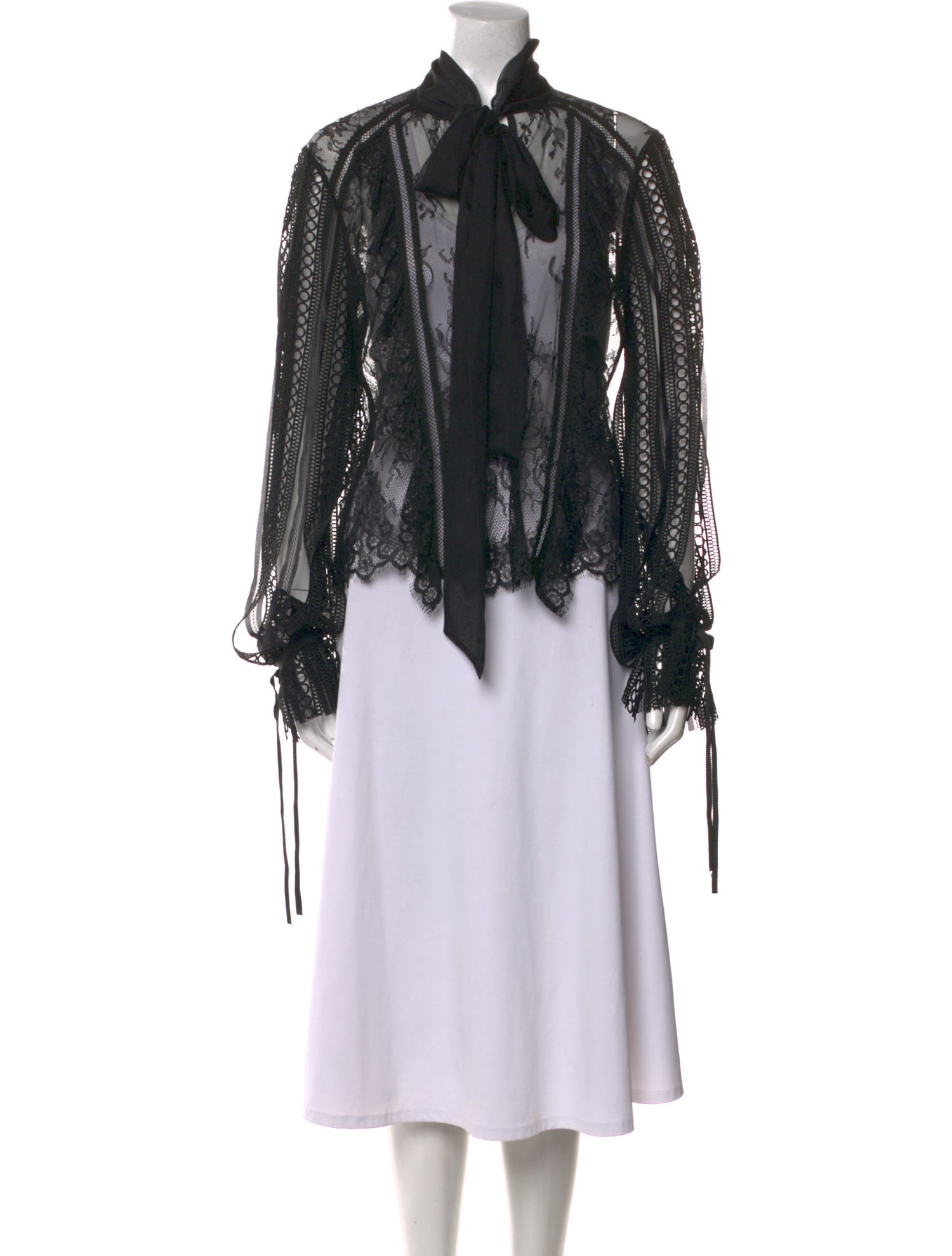 Self-Portrait Lace Tie Neck Blouse