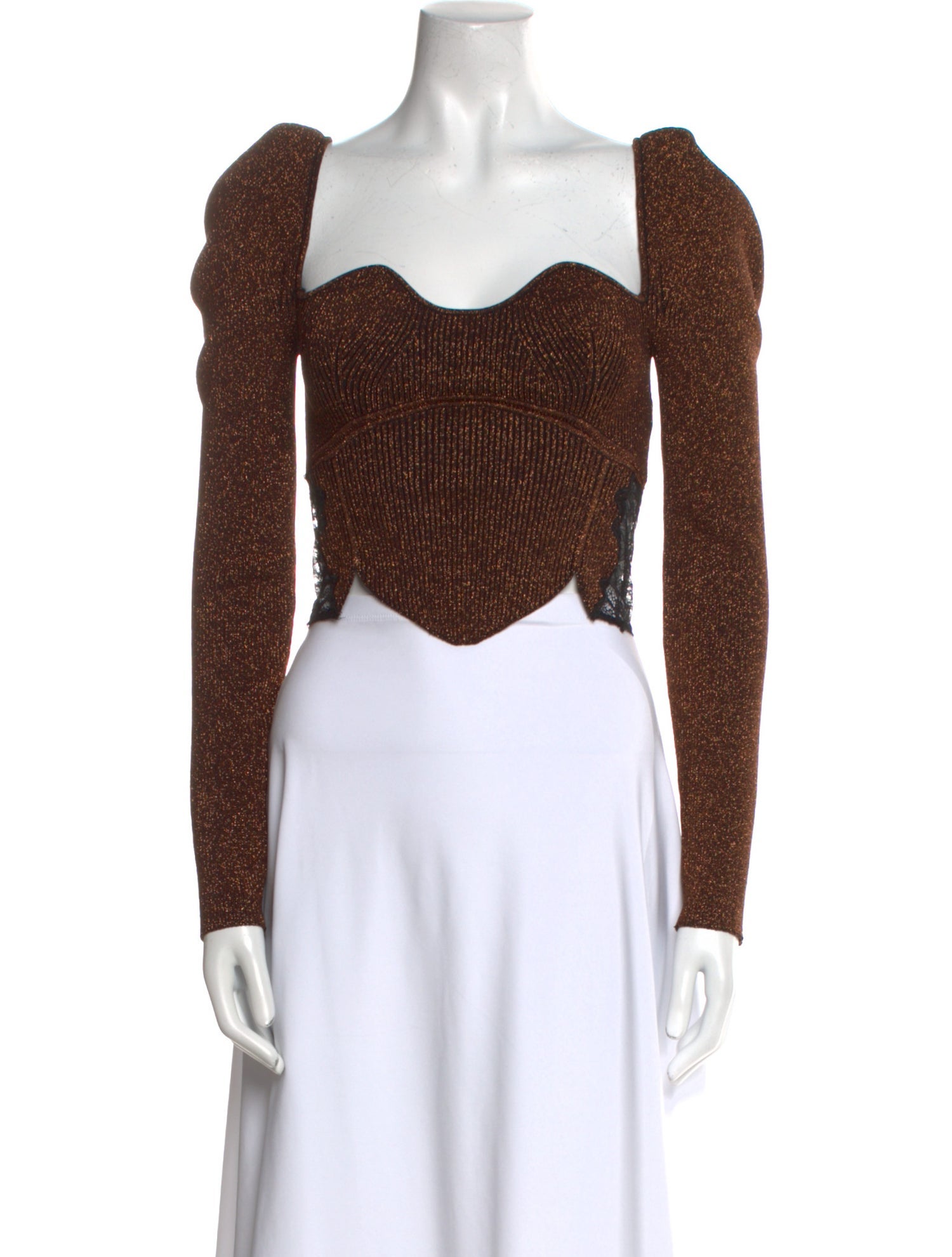 Self-Portrait Square Neckline Long Sleeve Crop Top