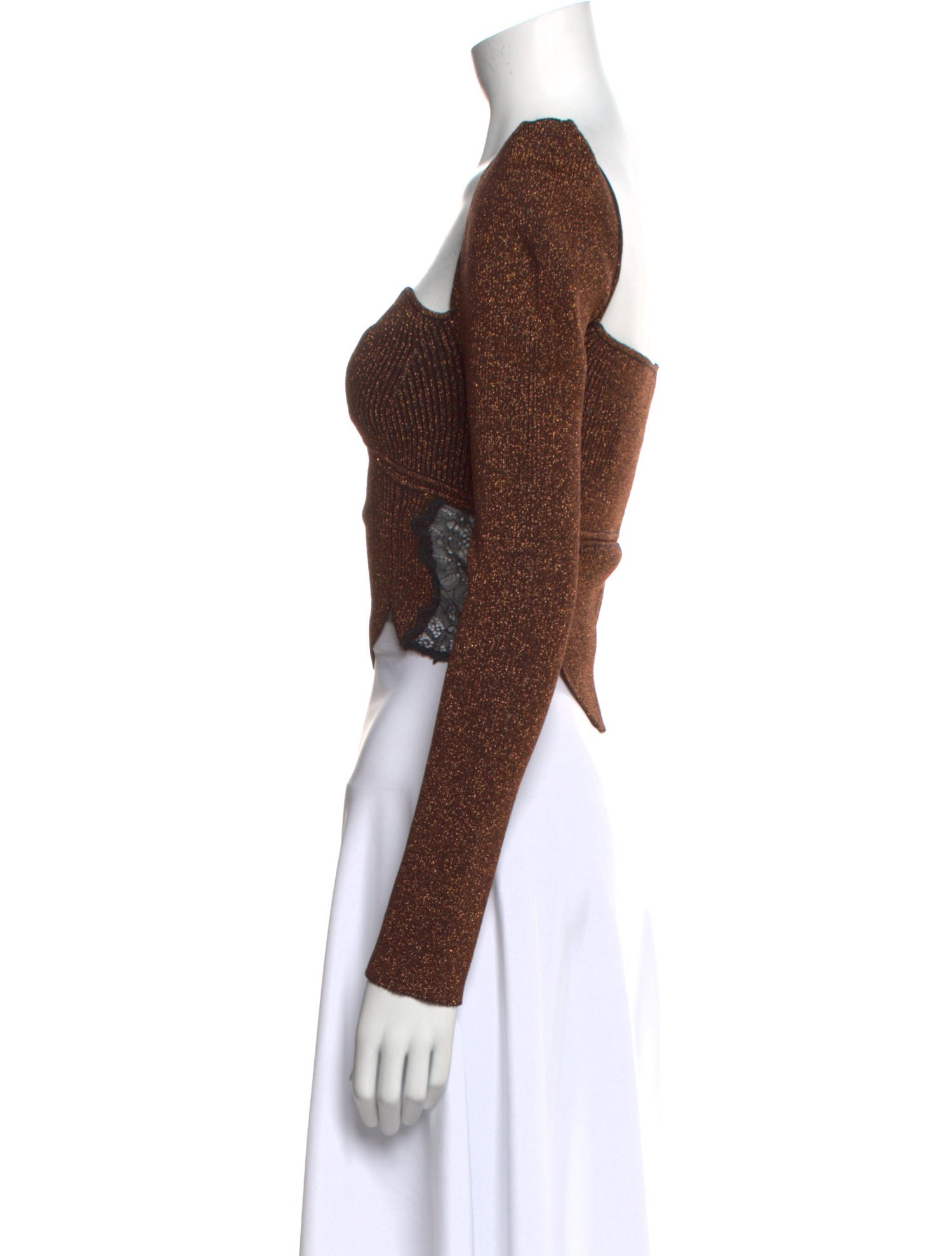 Self-Portrait Square Neckline Long Sleeve Crop Top