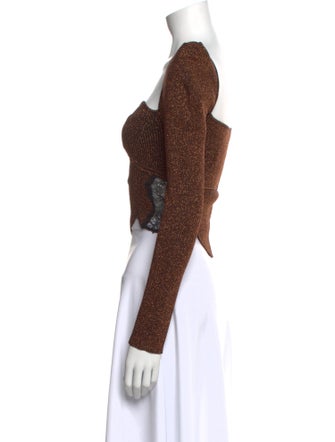 Self-Portrait Square Neckline Long Sleeve Crop Top