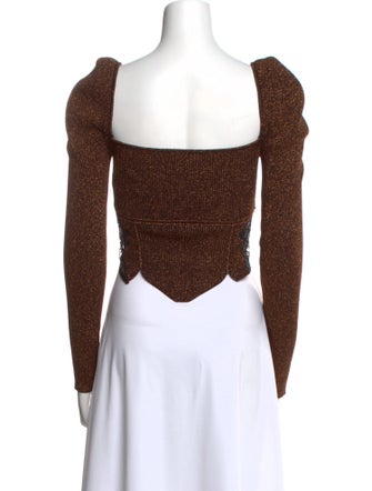 Self-Portrait Square Neckline Long Sleeve Crop Top