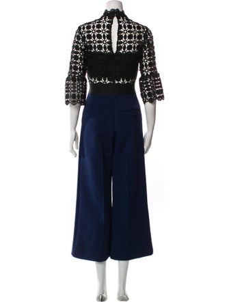 Self-Portrait Lace Pattern Mock Neck Jumpsuit