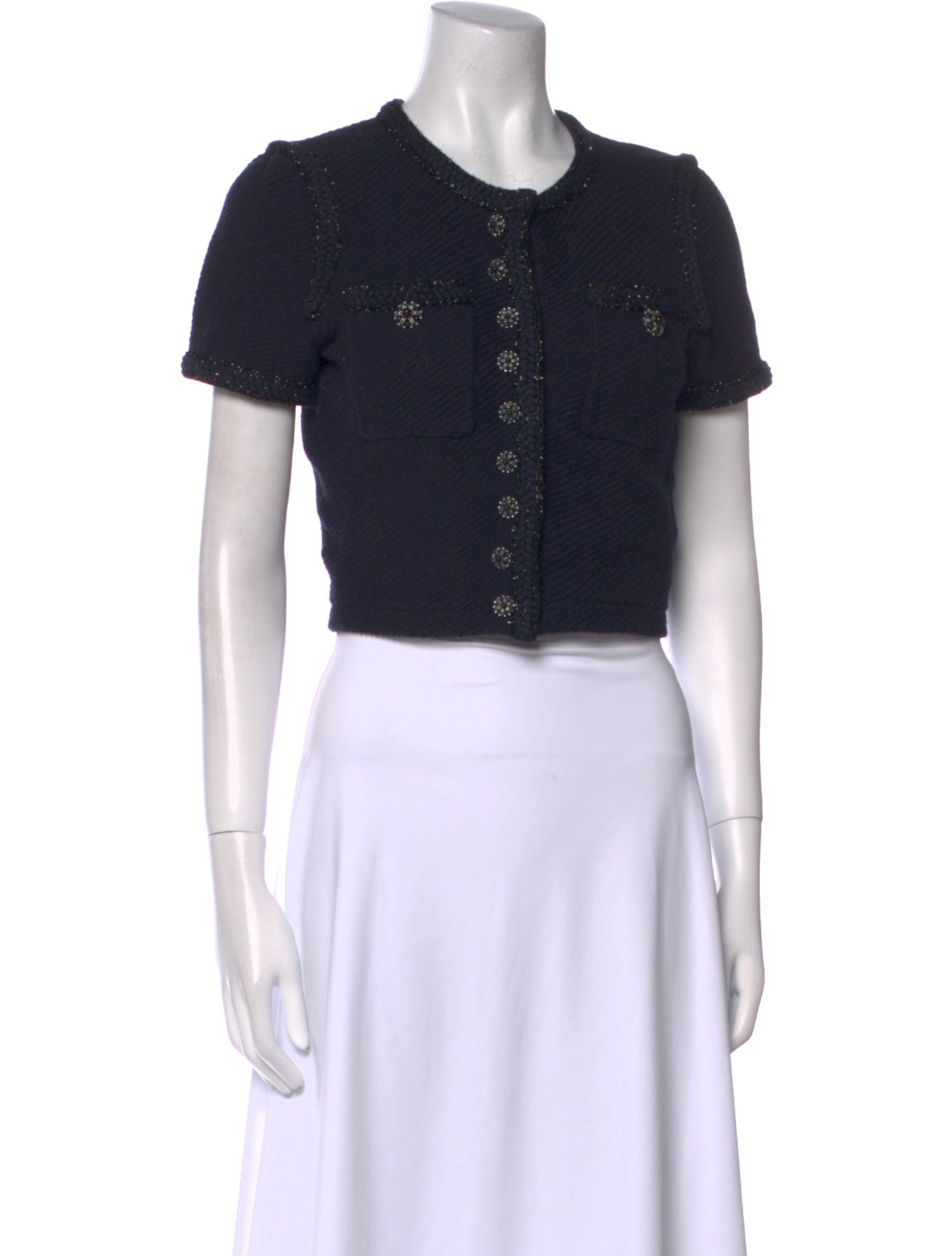 Self-Portrait Crew Neck Short Sleeve Crop Top