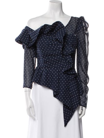 Self-Portrait Polka Dot Print One-Shoulder Blouse