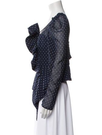 Self-Portrait Polka Dot Print One-Shoulder Blouse