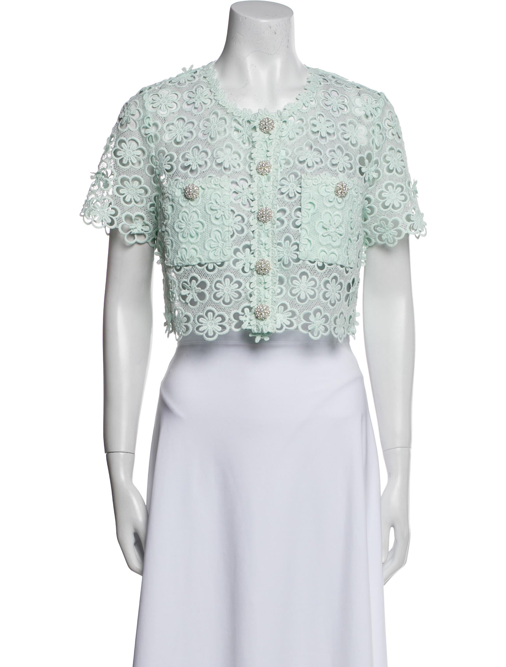 Self-Portrait Floral Print Crew Neck Crop Top