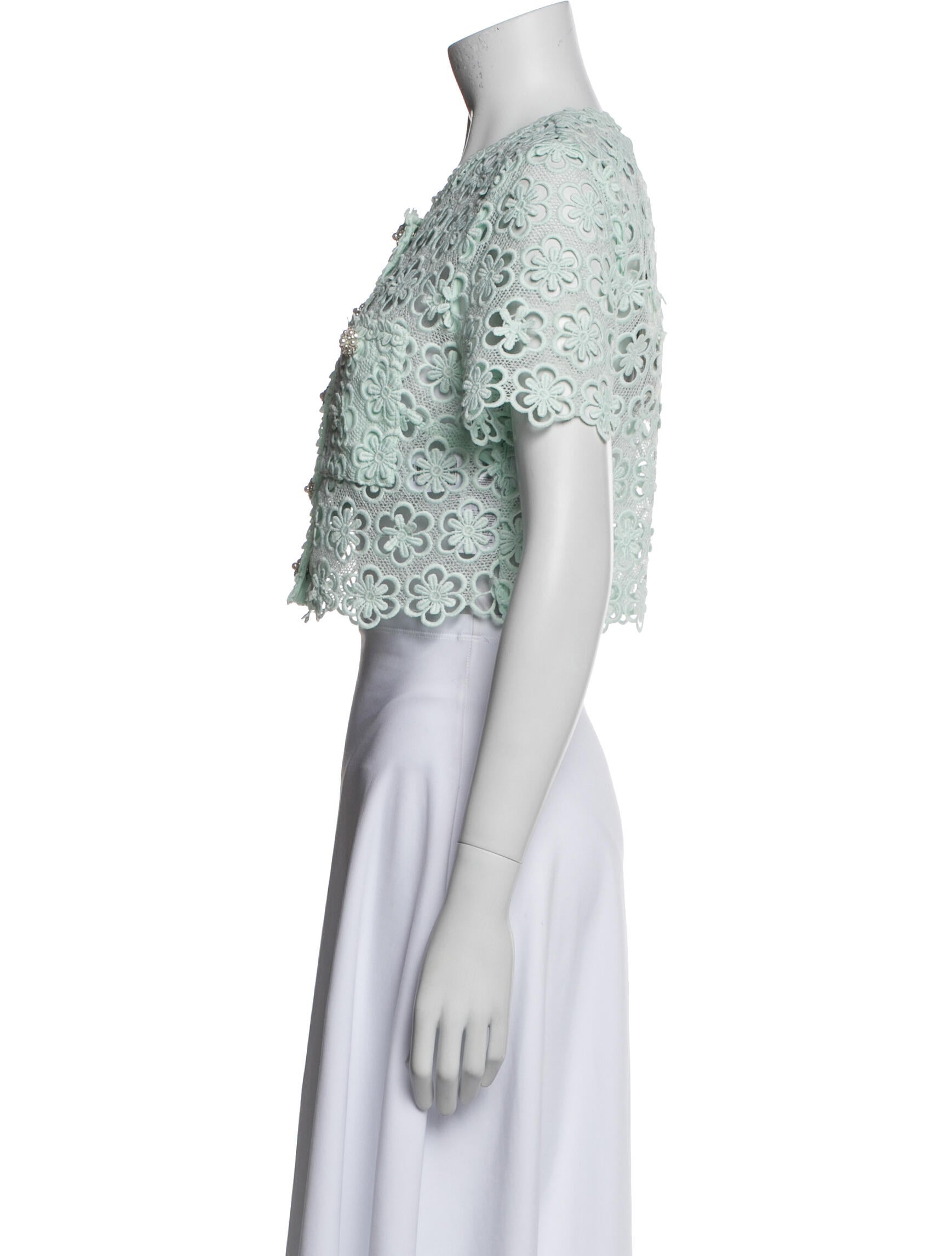 Self-Portrait Floral Print Crew Neck Crop Top