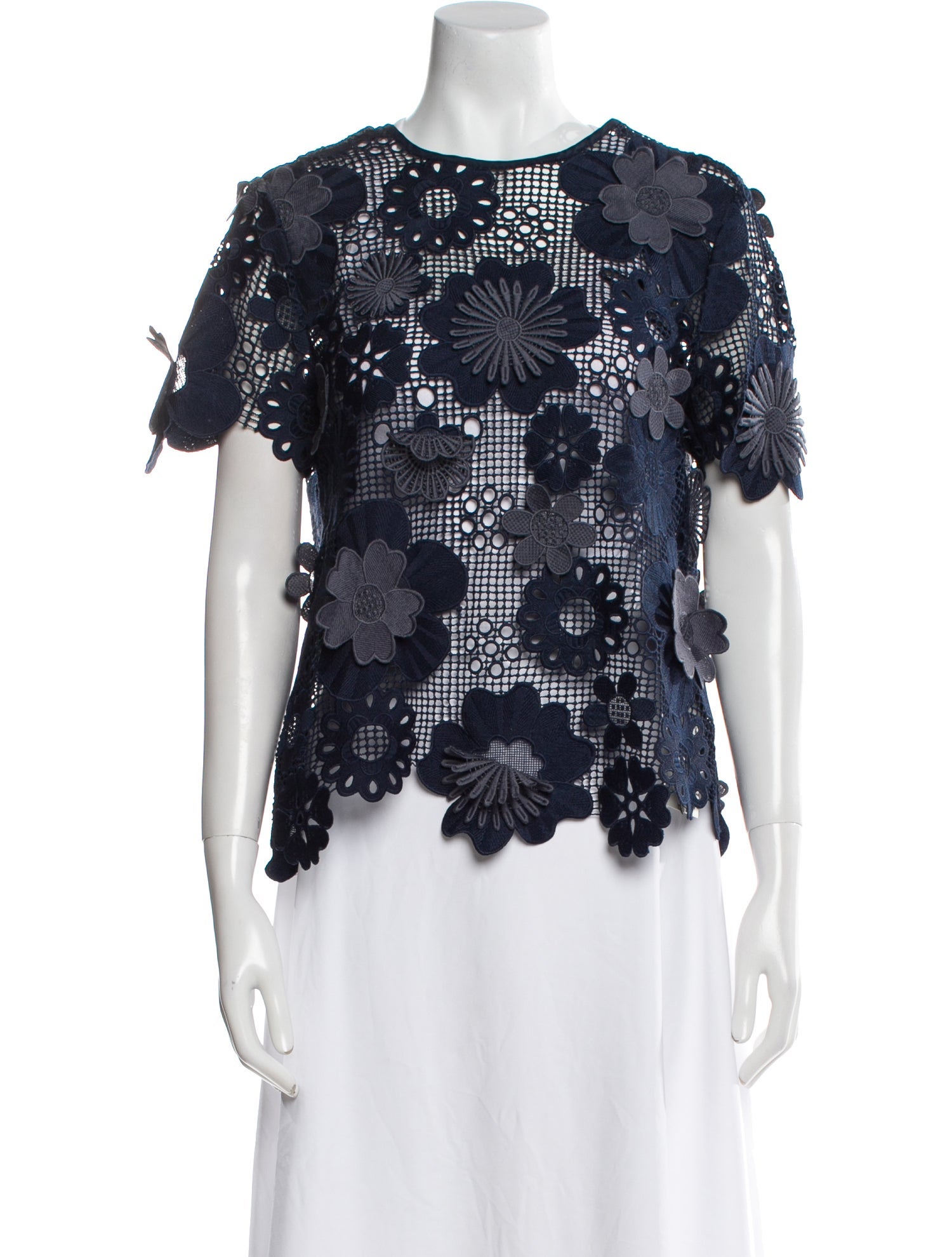 Self-Portrait Lace Pattern Crew Neck Blouse