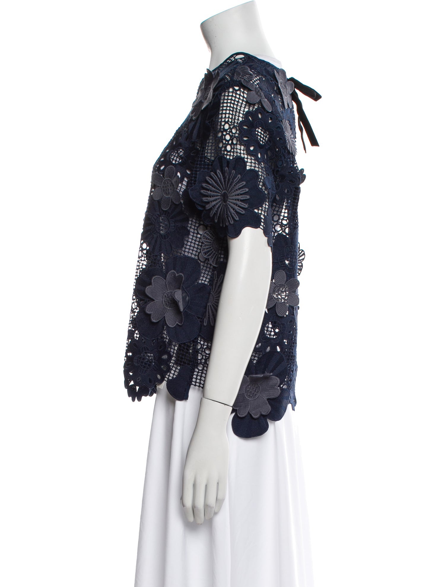 Self-Portrait Lace Pattern Crew Neck Blouse