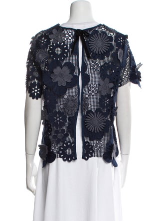 Self-Portrait Lace Pattern Crew Neck Blouse