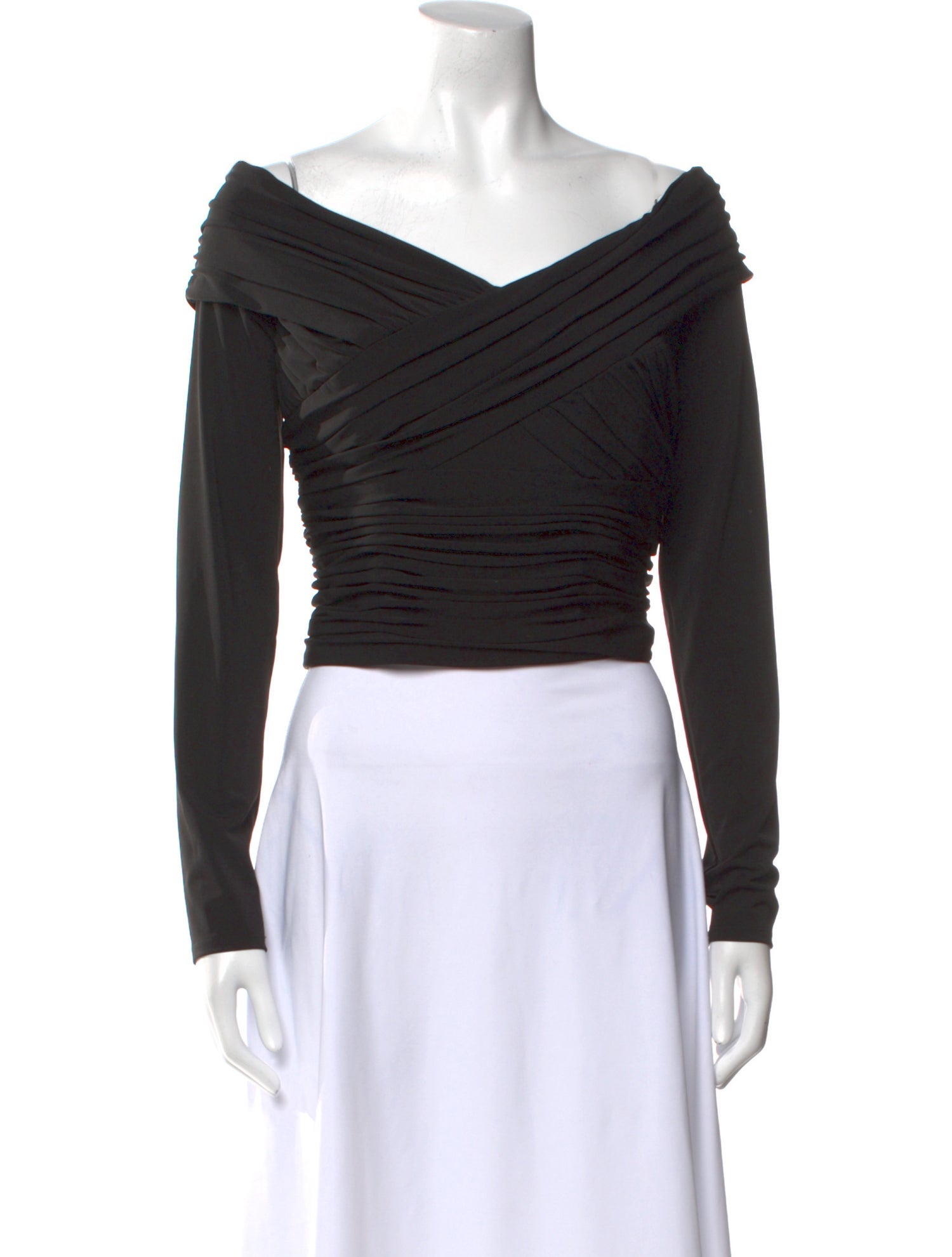 Self-Portrait Off-The-Shoulder Long Sleeve Crop Top