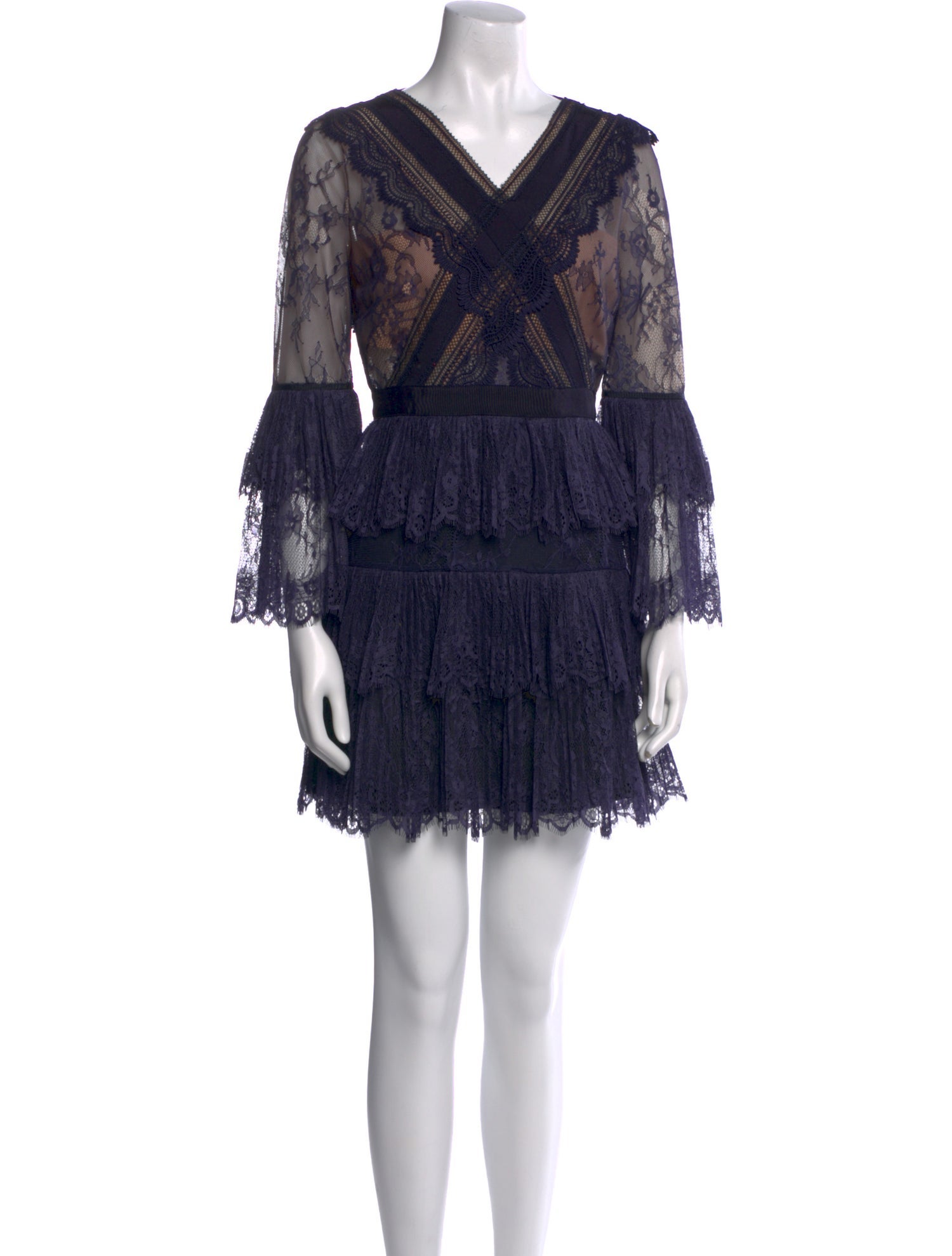 Self-Portrait Lace Pattern Mini Dress