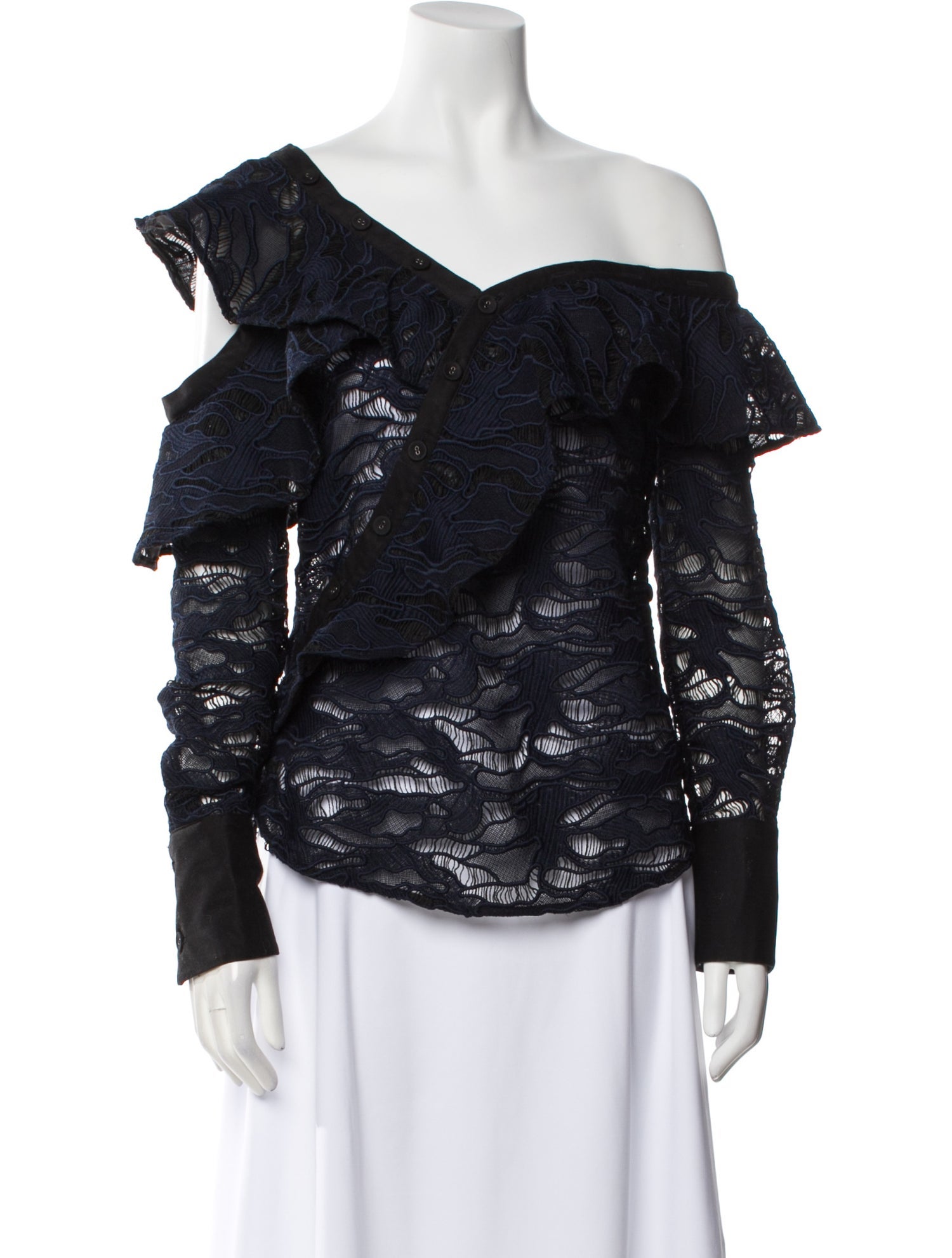 Self-Portrait One-Shoulder Long Sleeve Blouse