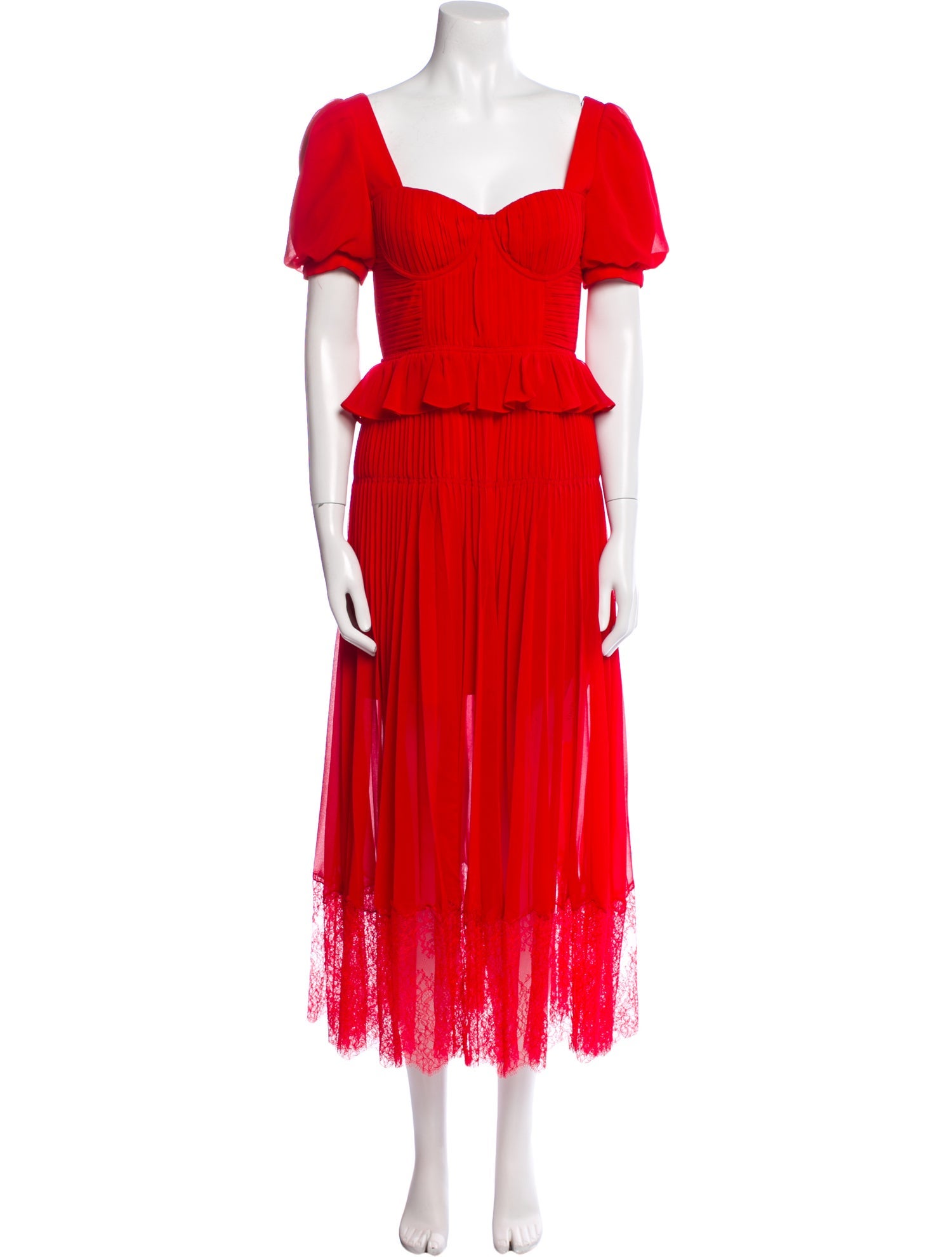 Self-Portrait Short Sleeve Chiffon Midi Dress Long Dress