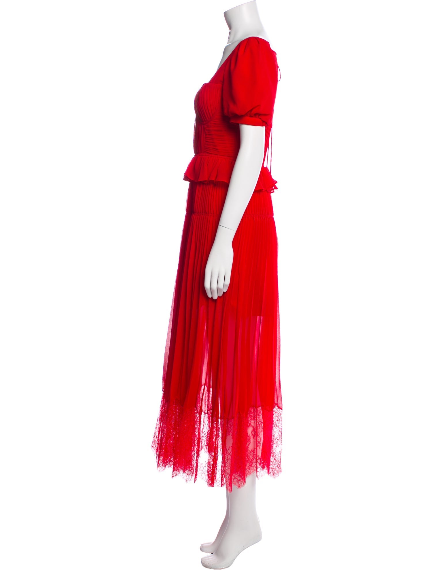 Self-Portrait Short Sleeve Chiffon Midi Dress Long Dress