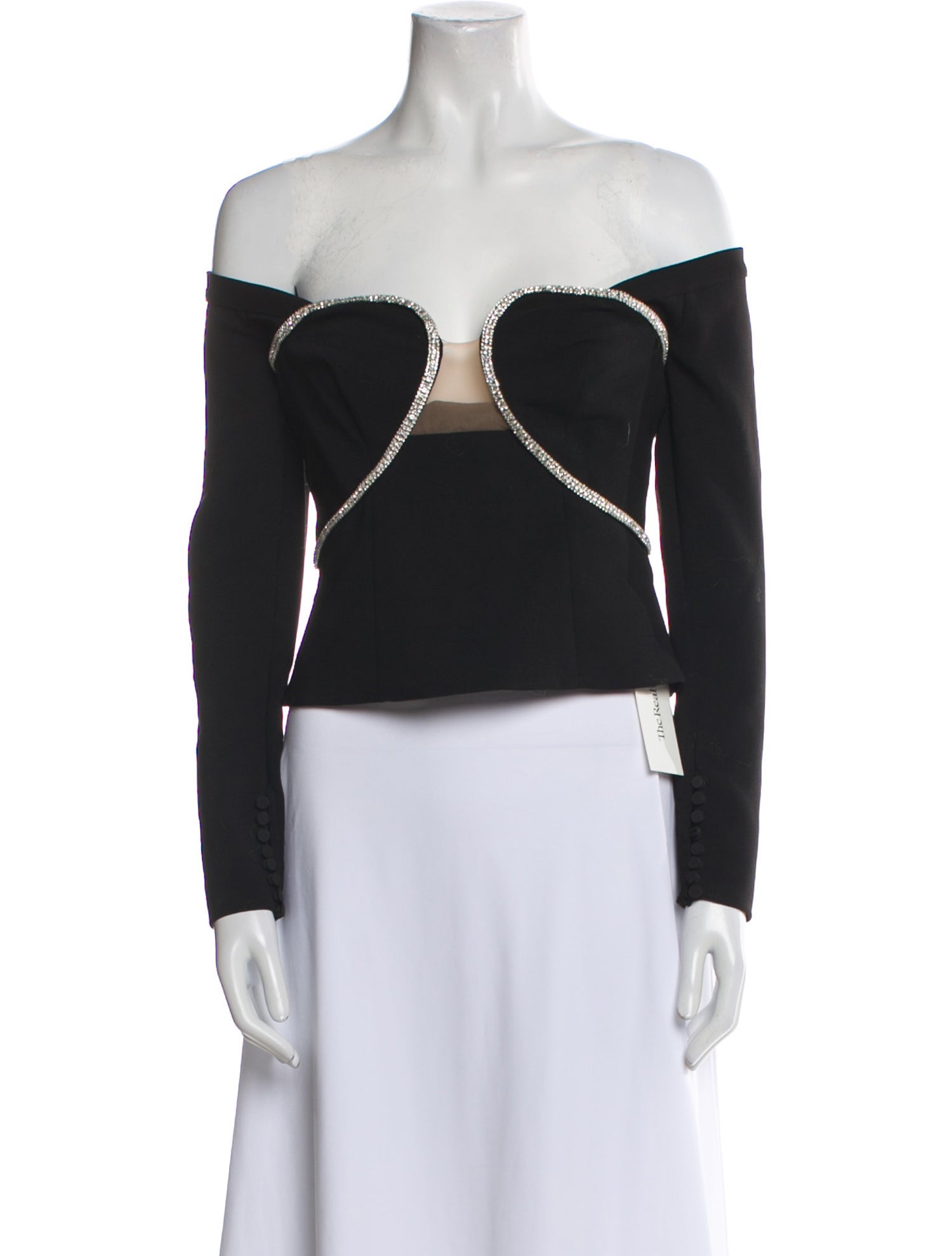 Self-Portrait Off-The-Shoulder Long Sleeve Crop Top