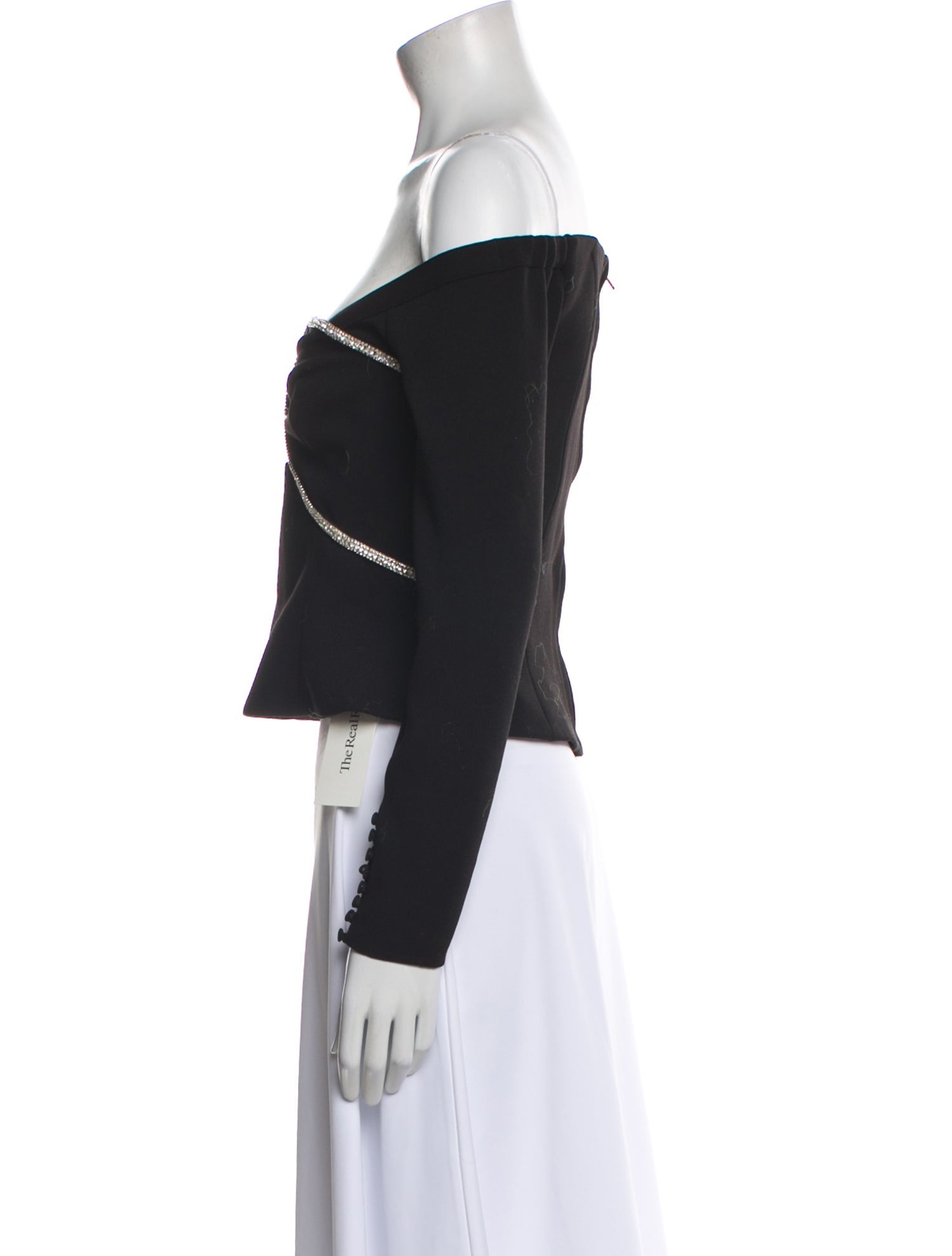 Self-Portrait Off-The-Shoulder Long Sleeve Crop Top