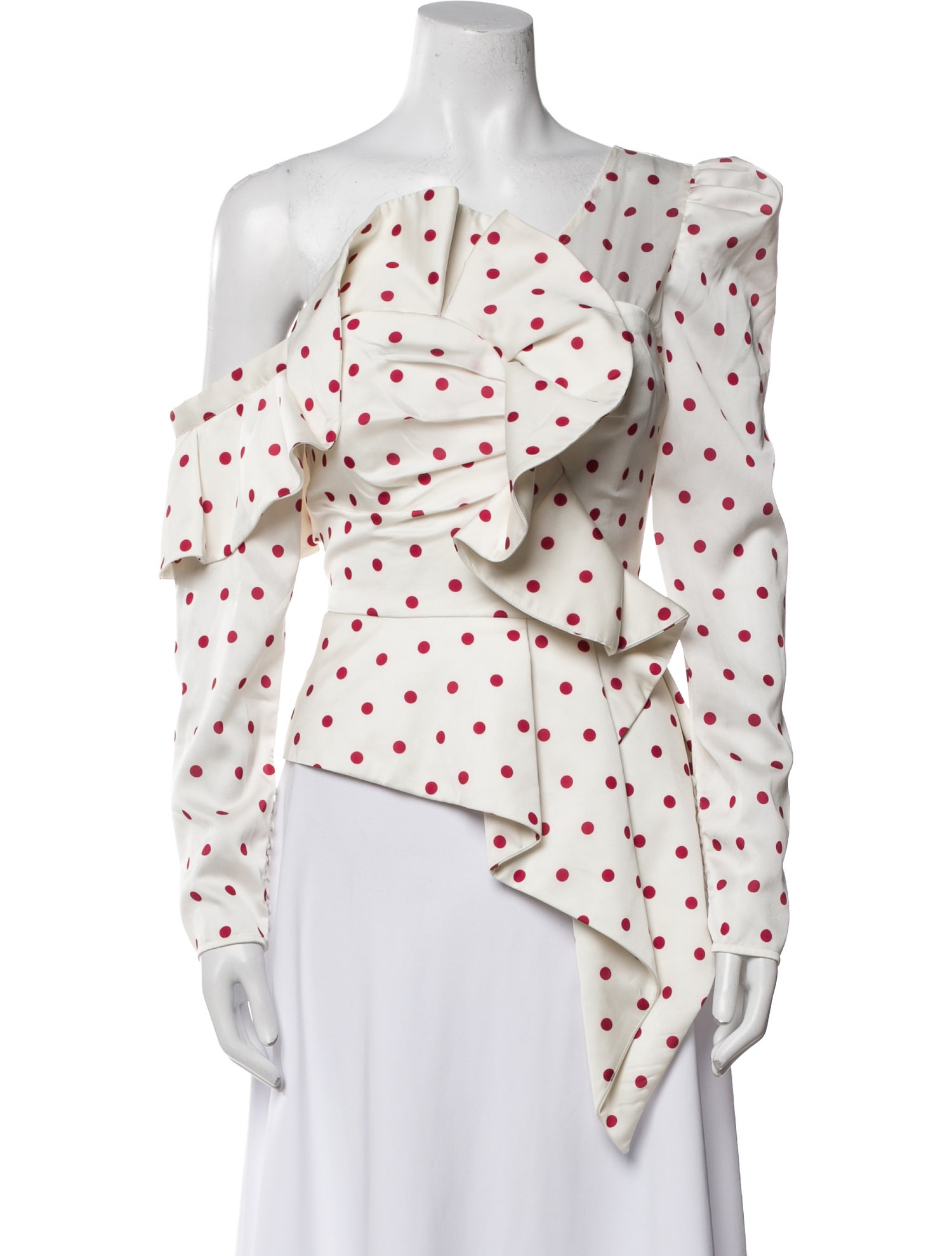 Self-Portrait Polka Dot Print One-Shoulder Crop Top