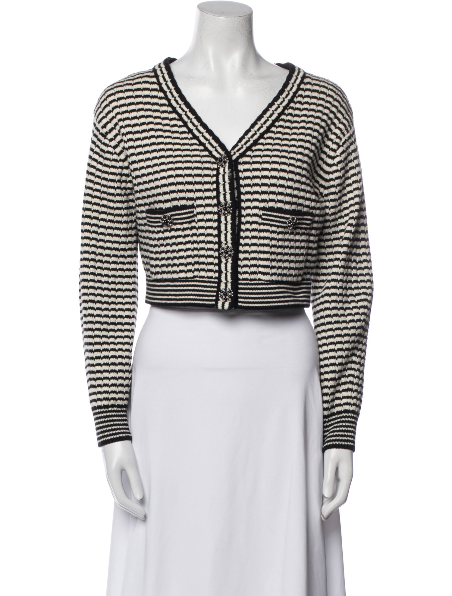 Self-Portrait Striped V-Neck Sweater