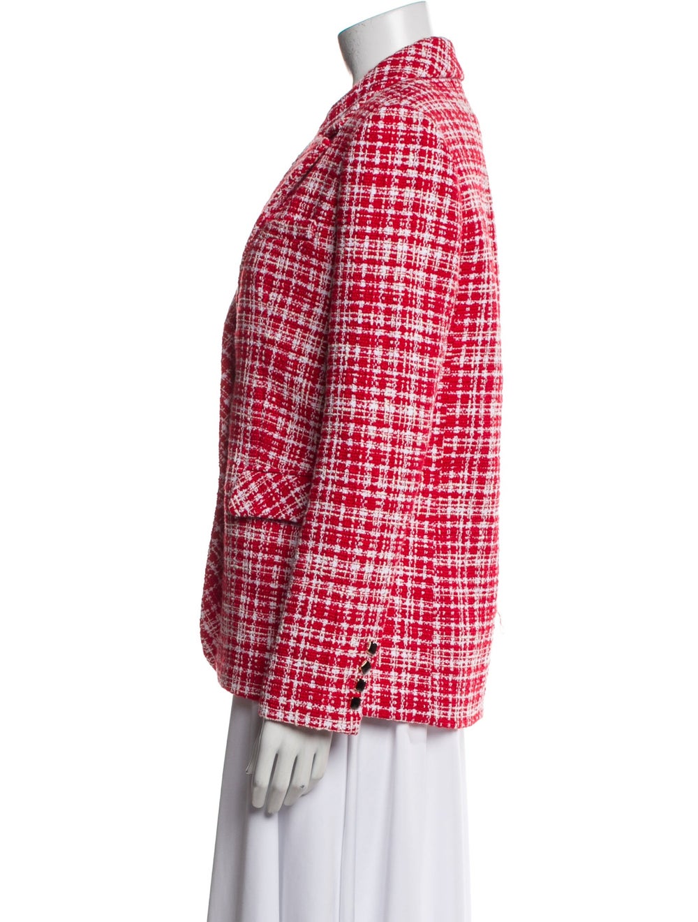 Self-Portrait Blazer Red Tweed Pattern Pointed Co… - image 2