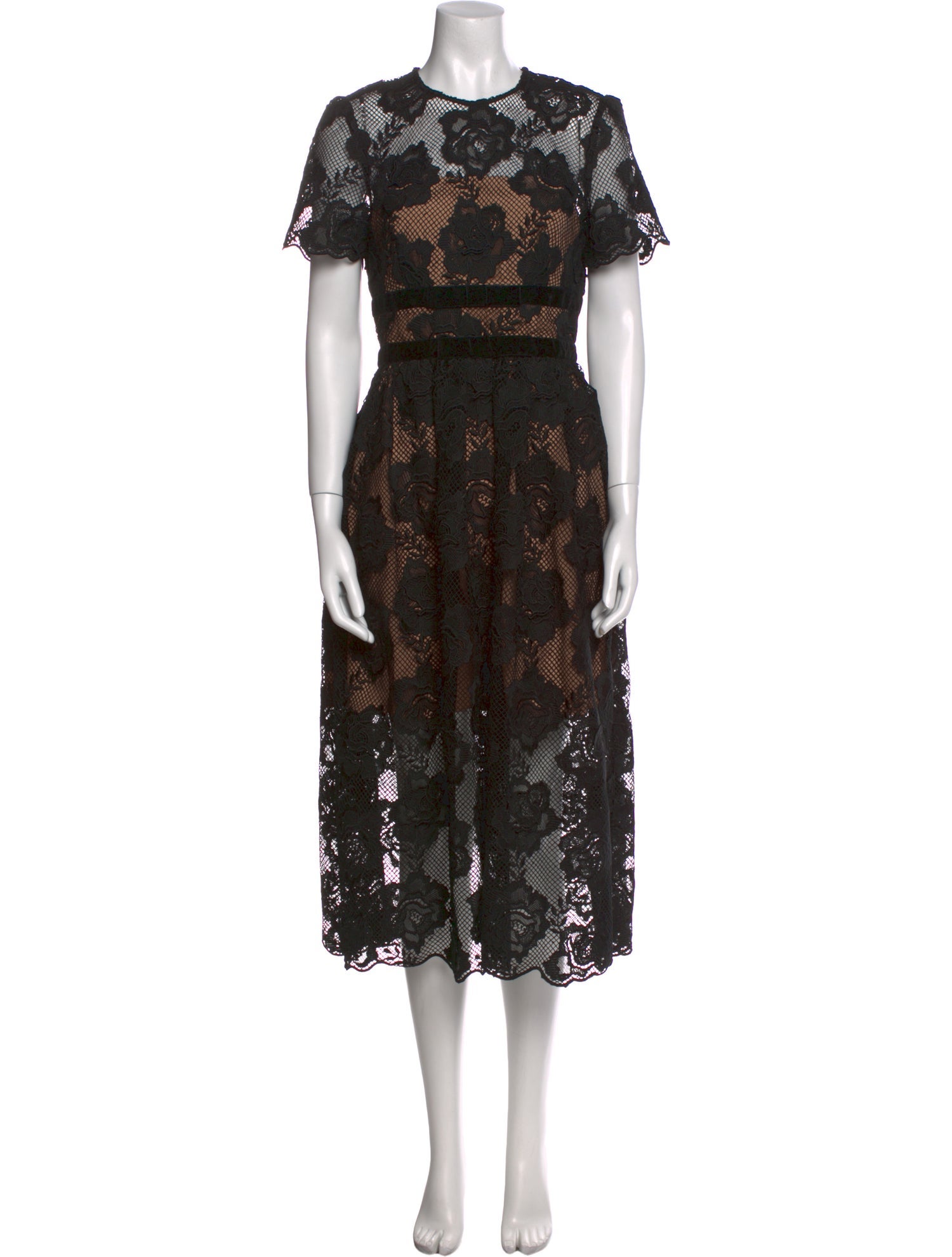 Self-Portrait Lace Pattern Midi Length Dress