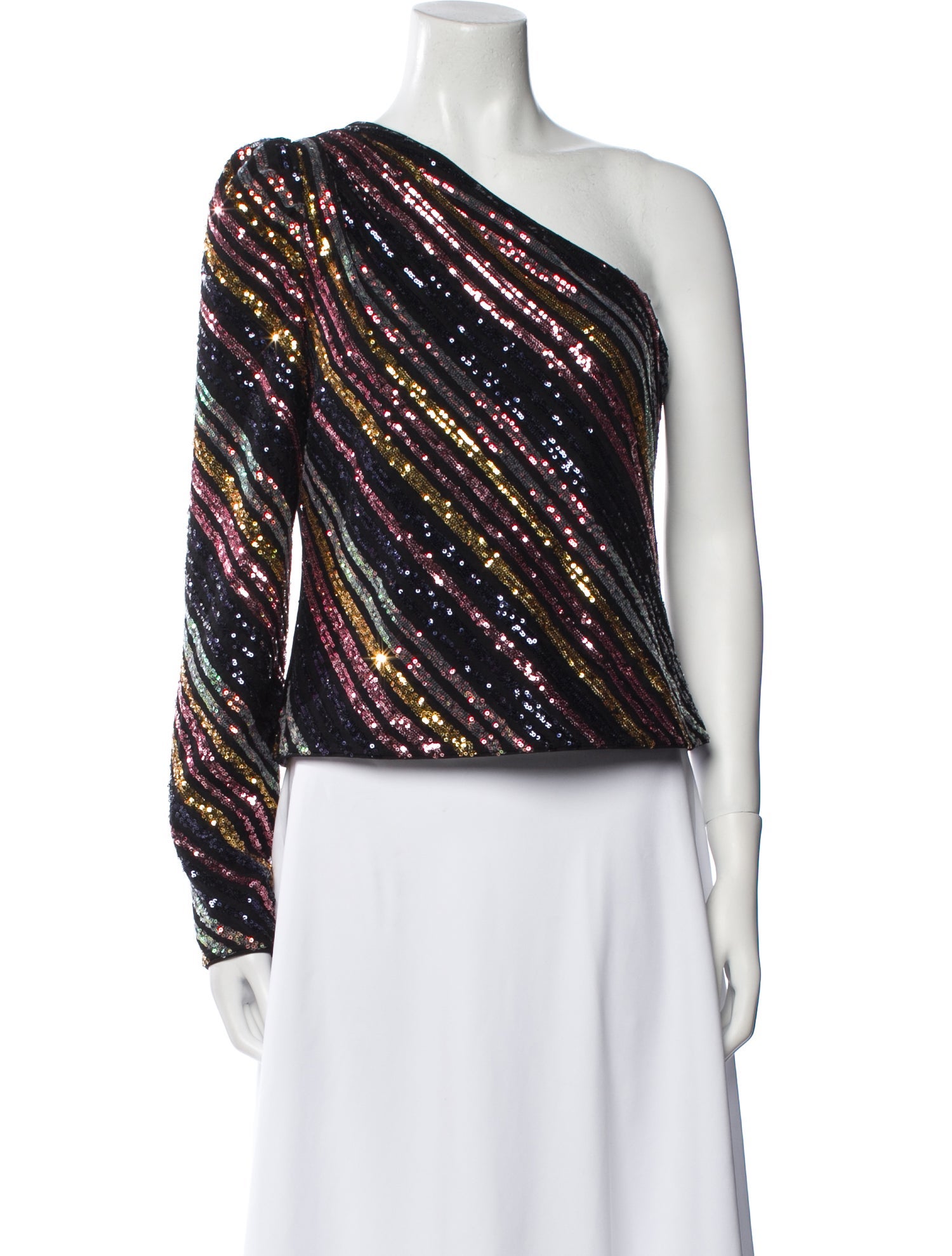 Self-Portrait Sequin Striped Crop Top