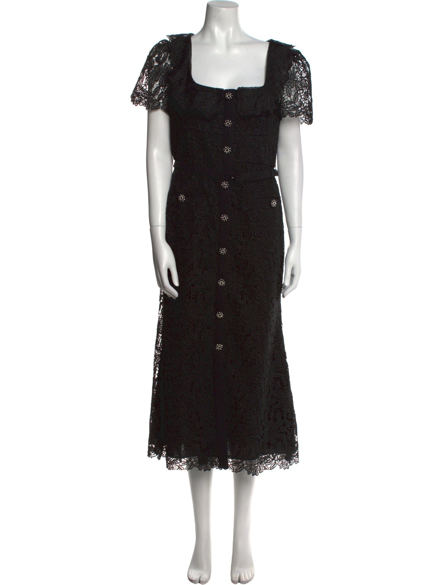 Self-Portrait Square Neckline Midi Length Dress