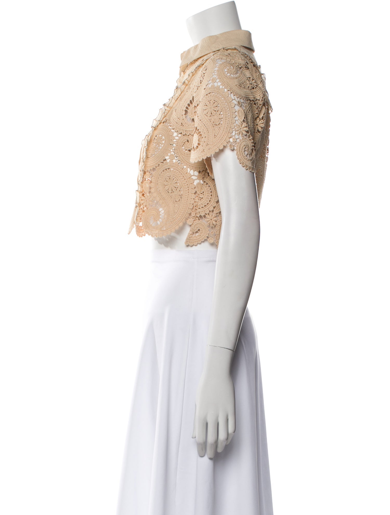 Self-Portrait Lace Pattern Short Sleeve Crop Top