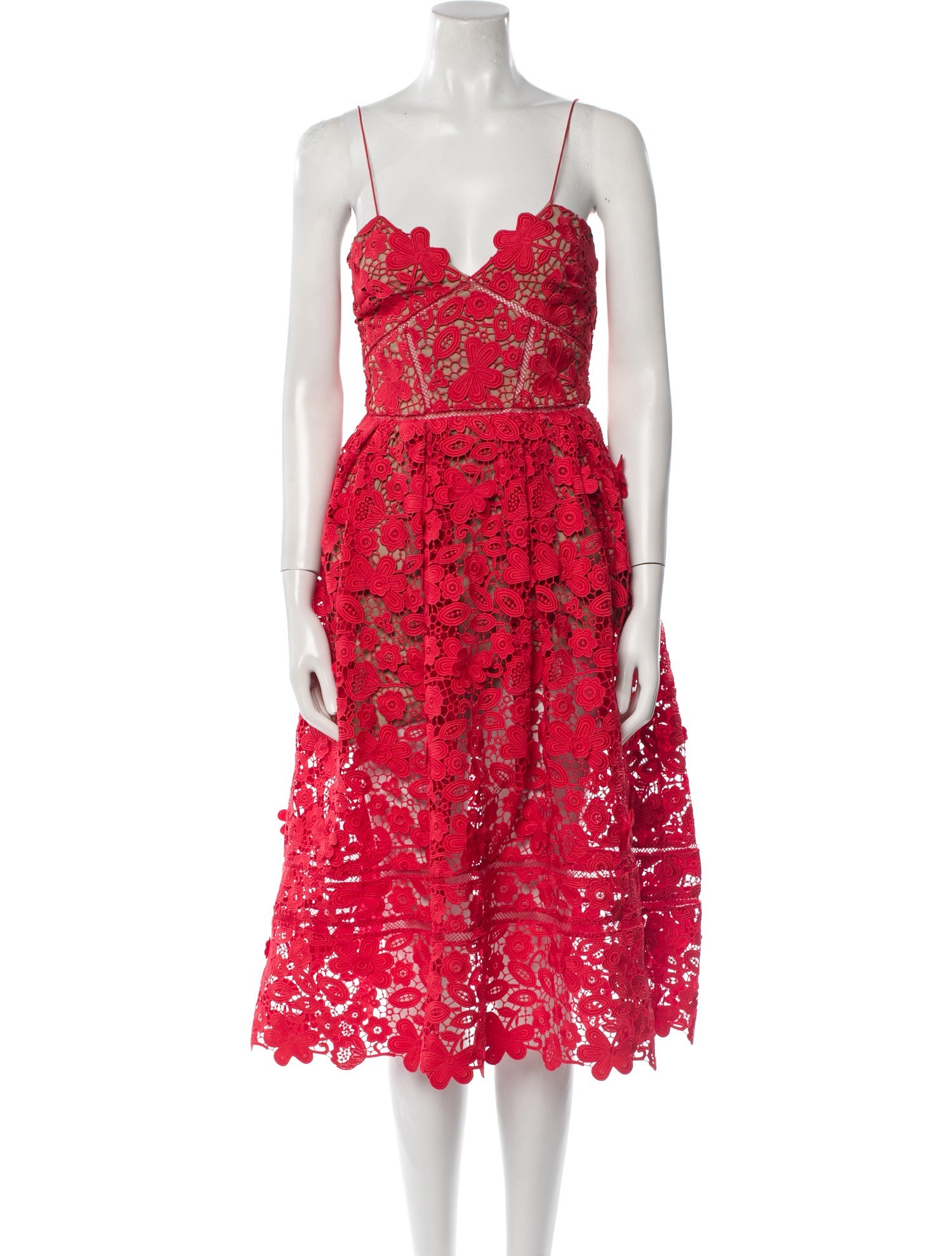 Self-Portrait 3D Floral Azaelea 'Tomato Red' Midi Length Dress w/ Tags