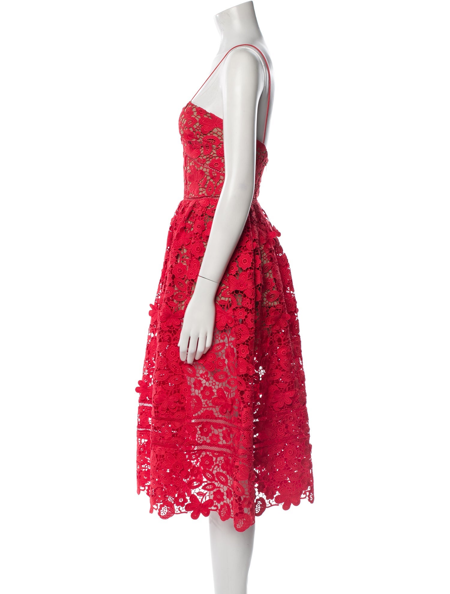Self-Portrait 3D Floral Azaelea 'Tomato Red' Midi Length Dress w/ Tags