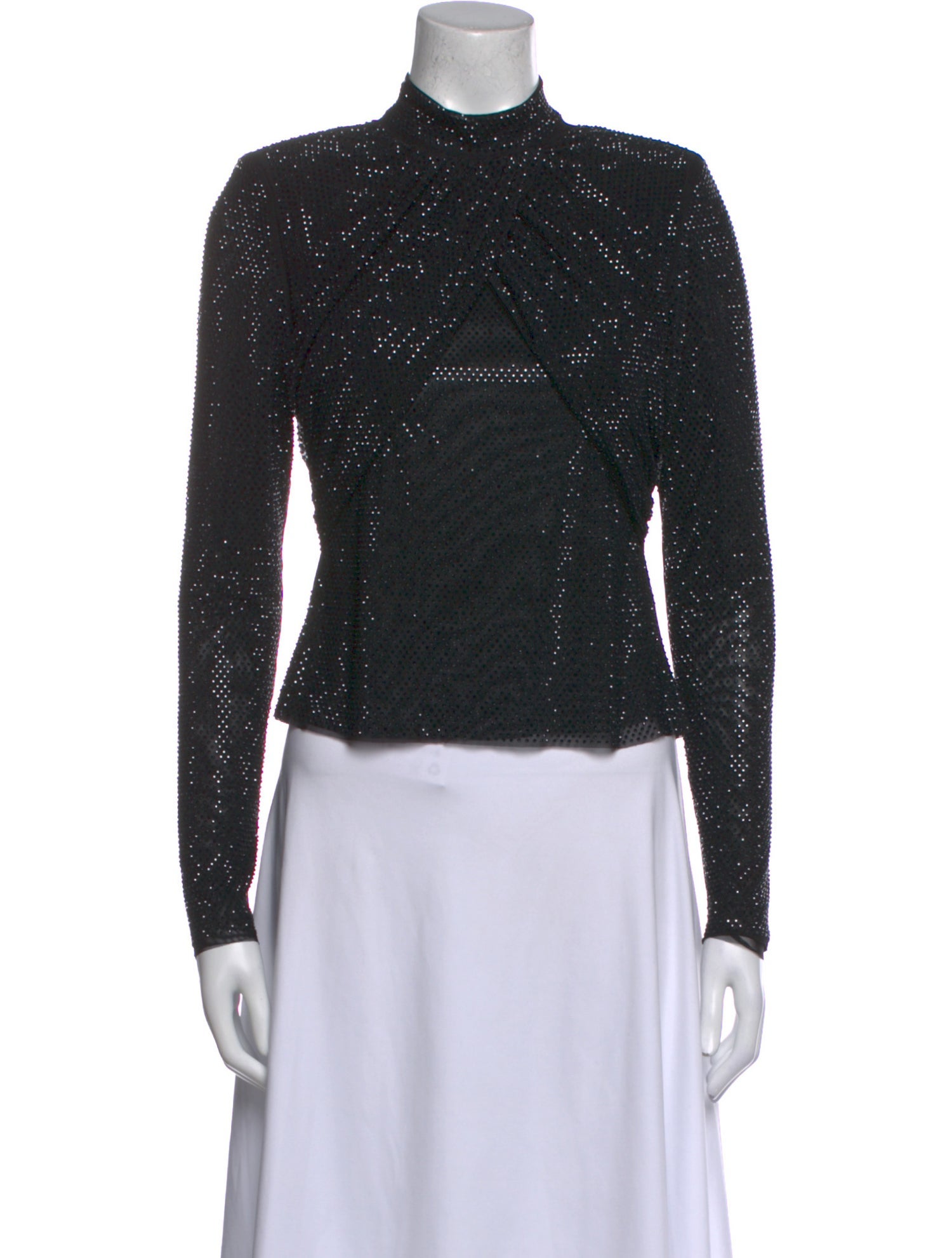 Self-Portrait Mock Neck Long Sleeve Crop Top