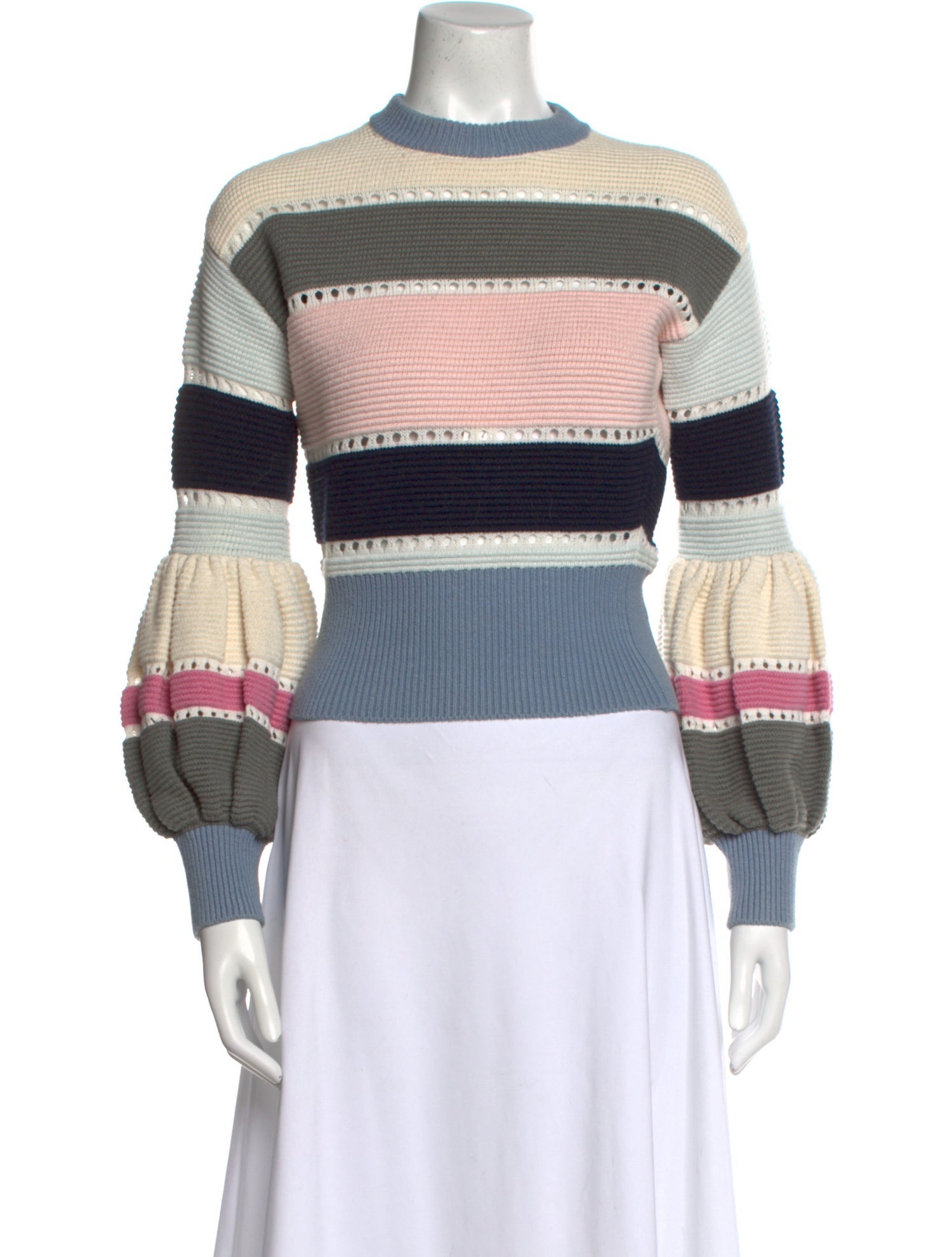Self-Portrait Striped Mock Neck Sweater