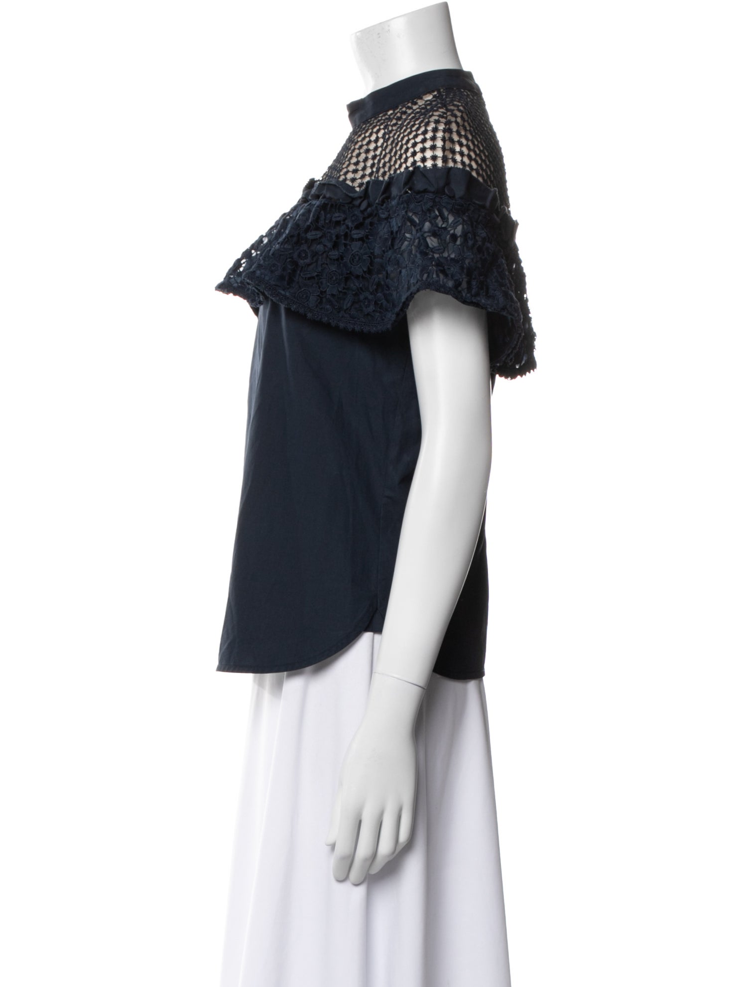 Self-Portrait Mock Neck Short Sleeve Blouse